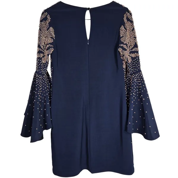 Betsy & Adam Navy Beaded Bell Sleeve V Neck Mini Cocktail Dress Size 8‎ NWT - Image 2