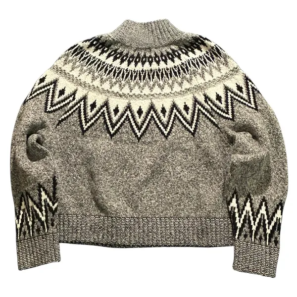 Old Navy Fair Isle Alpine Mock Neck Ski Sweater Women Black Gray M - Image 4