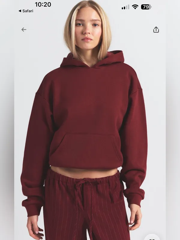 NEW SKIMS Cotton Fleece Pullover Hoodie Sweatshirt Merlot - Women XS $88 - Image 2