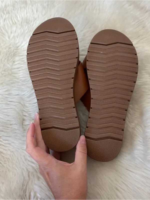 TOP Moda Tan Cross-Strap Slide Sandals - Image 4
