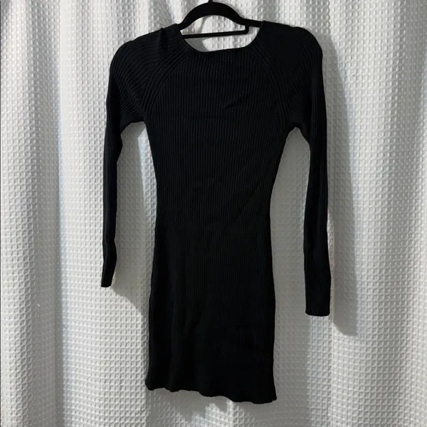 Abercrombie & Fitch Black Knit Ribbed Long Sleeve Mini Dress Chest Cutout Sz XS - Image 6