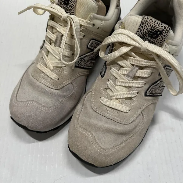 New Balance 574 Shoes Womens 9.5‎ Beige Suede Animal Print Athletic Sneakers - Image 7