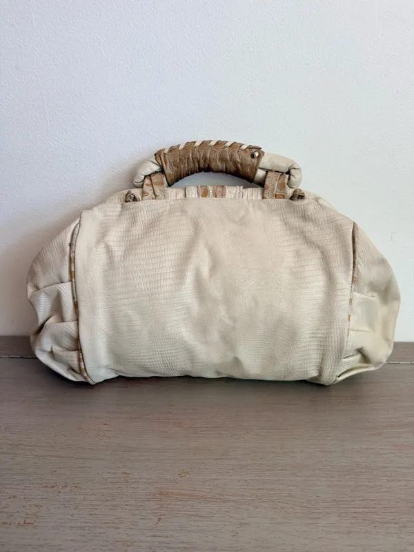 Vintage 80s Structured Doctor Bag Croc Embossed Leather Chunky Statement Purse - Image 6