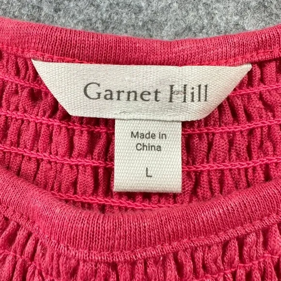 Garnet Hill Size‎ Large Pink 100% Organic Linen Smocked Neck Flutter Sleeve Top - Image 3