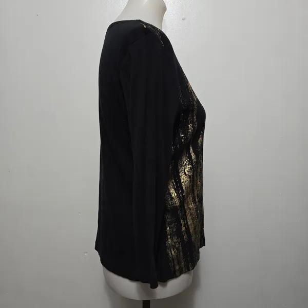 Cha Cha Vente Black Gold Distressed Graphic Print 3/4 Sleeve Top L Whimsigoth - Image 4