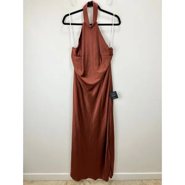 Lulus Love in Your Life Rust Brown Satin Halter Maxi Dress Formal Glam XL NWT - Image 5