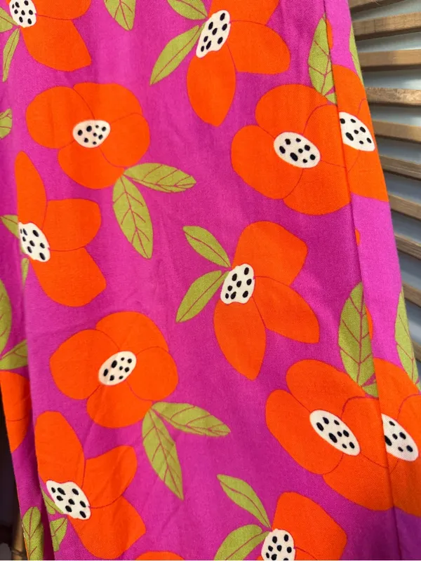 Compañía Fantástica Womens Printed Floral Wide Leg Pants Pink Orange Multi Boho - Image 7
