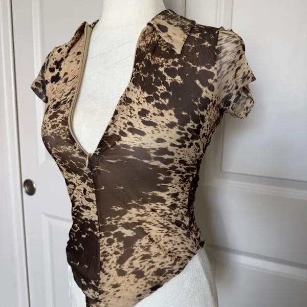 ZARA Animal Print Tulle Bodysuit - Image 3