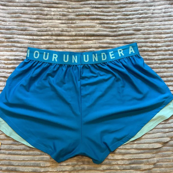 Under Armour Women's Teal and Light Green Athletic Shorts - Image 2