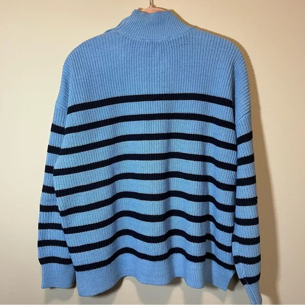 Loft Women’s Blue and‎ Navy Striped Mock Neck Button Sweater XLP - Image 8
