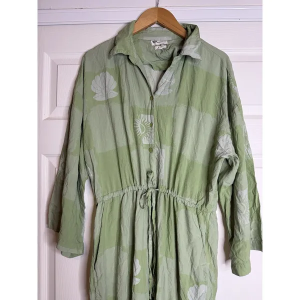 Native Youth Green Jumpsuit Hippie Distressed Patchwork Artsy Floral Celestial - Image 4