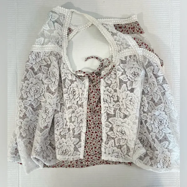 Maurice’s Medium Lace Bib Floral Under Design Flowy Double‎ Layered Tank Top M - Image 7