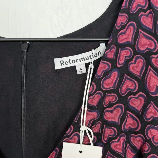 Reformation Tasmin Mini Dress Dress in Bon Bon Long Sleeve Heart Print Sz 8 NWT - Image 4