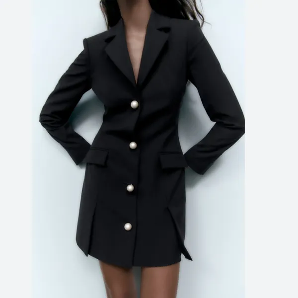 Nwot Zara Jacket Dress With Pearl Buttons Bloggers Fav Black Small - Image 3