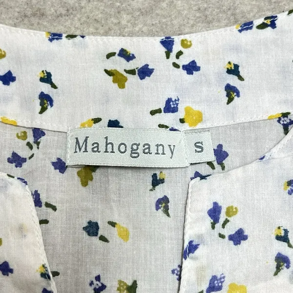 Mahogany Floral Cotton Tunic Top White Blue‎ Yellow Split Neck 3/4 Sleeve Small - Image 4