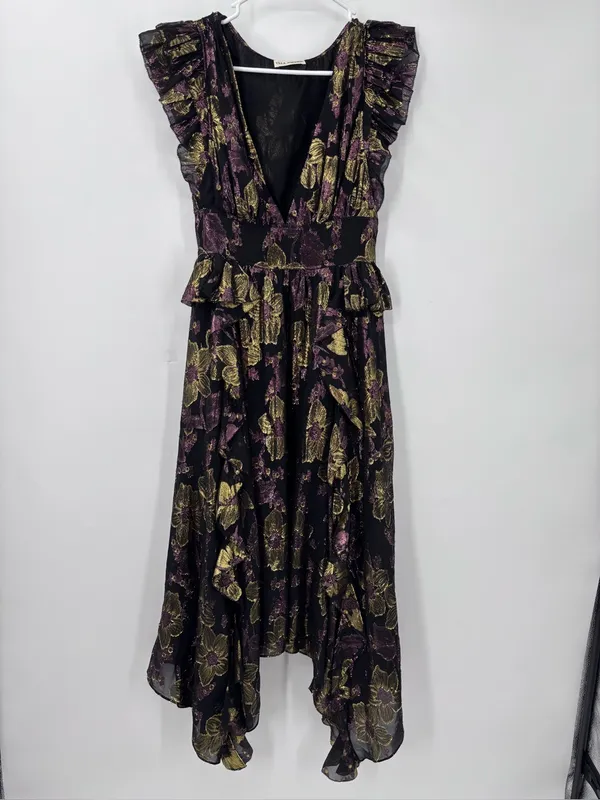 Ulla Johnson Nerissa Dress Black Floral High-Low Ruffle Midi Dress - Image 3