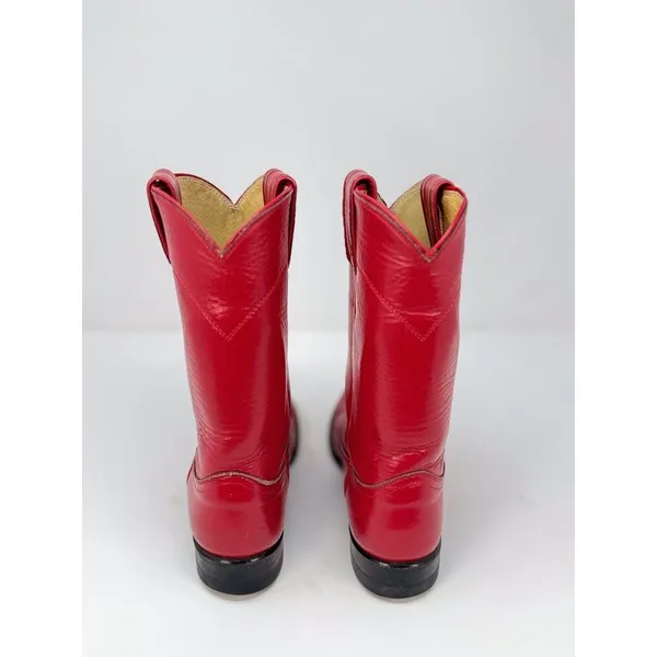 Justin Womens Western Boots Red Leather Mid Calf Pull On Cowgirl Roper US 5.5 B - Image 8