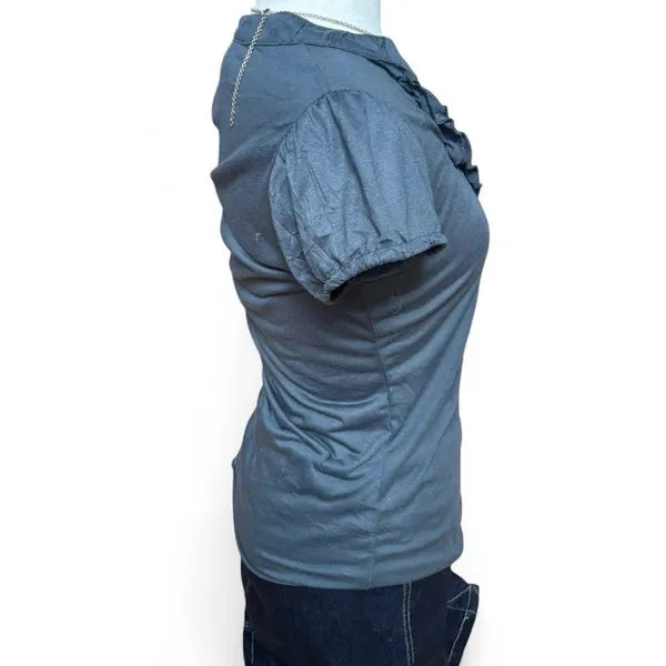 Self Esteem Vintage Y2K Women’s Deadstock Gray Button Up Top with Ruffle detail size M - Image 3