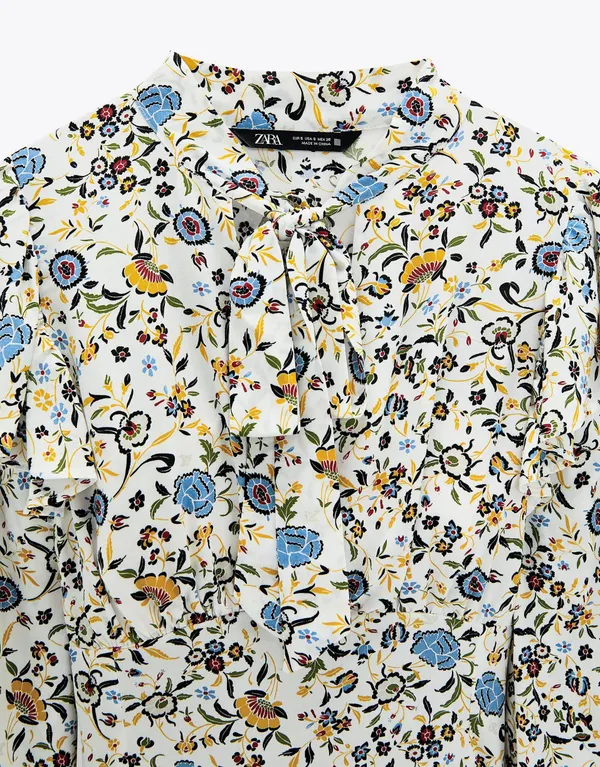 ZARA Printed Blouse with Bow - Image 6