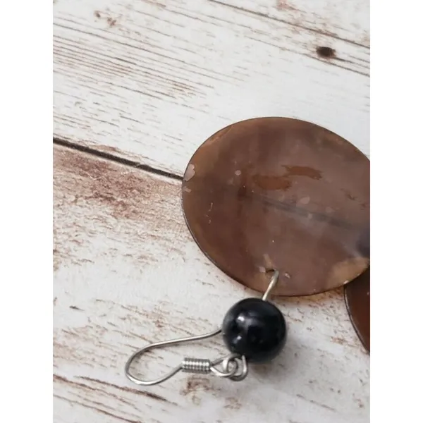 Brown Circle with Black Bead Dangle Hook - Earrings for Pierced Ears - Image 4