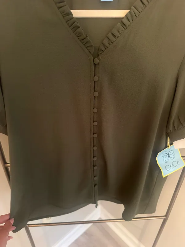 CeCe Army Green Button Down Blouse - Image 3