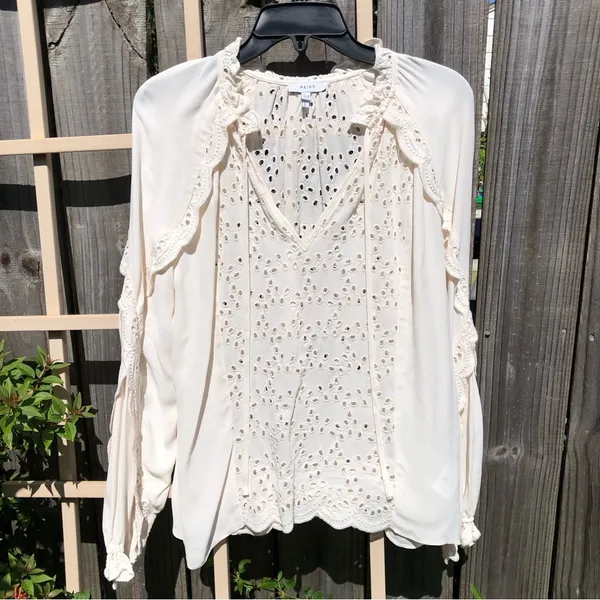 REISS Flora Broderie Scalloped Sleeves Ivory Cream Top Blouse 4 - Image 5