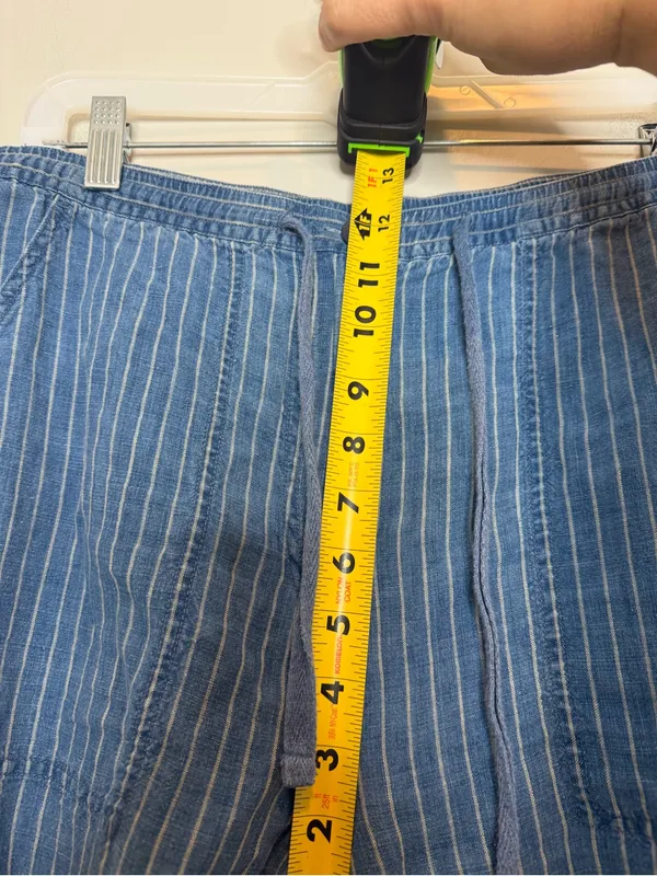 Vintage Lauren Ralph Lauren Linen Pants Womens M Blue Stripe Drawstring Y2K - Image 7