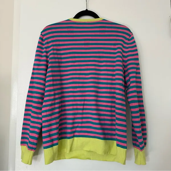 Woman’s Stripped Button Detail Knit Sweater Large Pink Green - Image 6