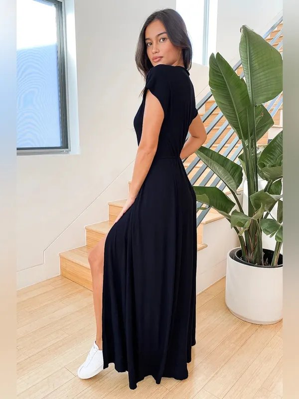 Lulus Easy for Me Navy Blue Short Sleeve Maxi Dress Size Small NWT - Image 3