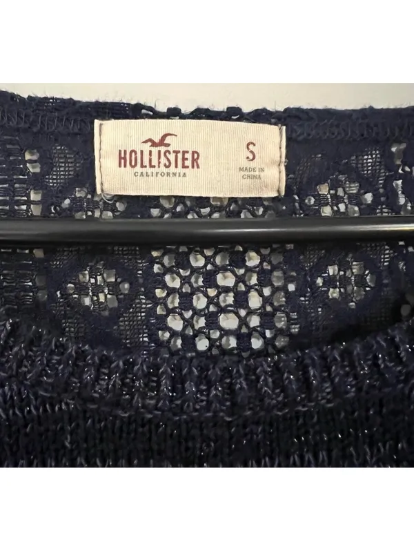 Women Hollister Navy Blue Sparkle Lace Back Sweater Size Small - Image 3