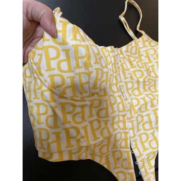 Peppermayo YELLOW AND WHITE MEADOW LOGO Bustier Top Size 2 - Image 3