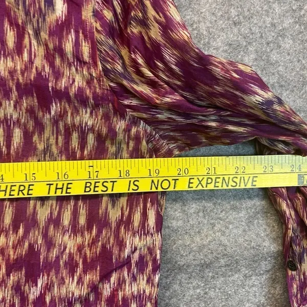 LAUREN RALPH‎ LAUREN Silk Blend Blouse Ikat Print Button Front Purple Medium Top - Image 6