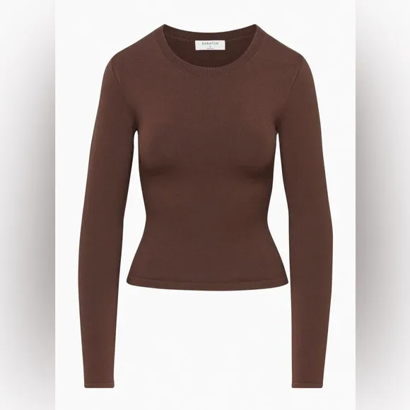 Aritzia Babaton Women's Sculpt‎ Knit Crewneck Long Sleeve Tee Size XS Brown - Image 10