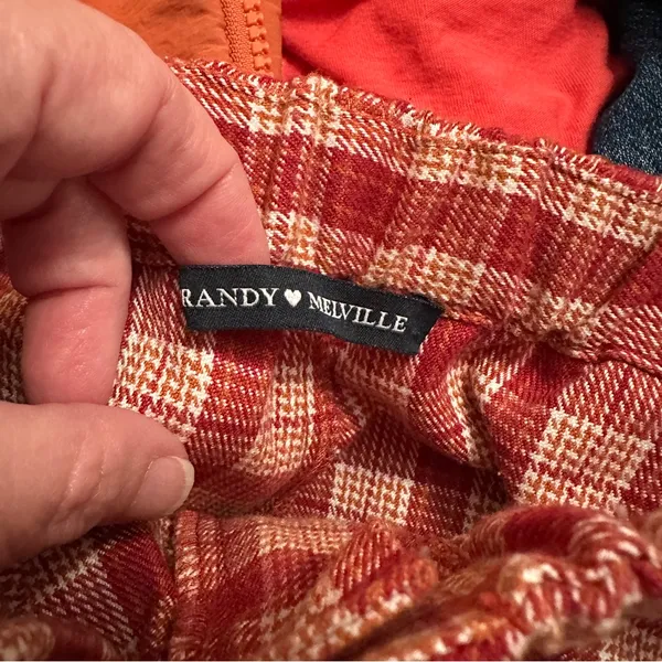 Brandy Melville Tilden Plaid Flannel Pants One Size Elastic Waist High Rise Red - Image 7