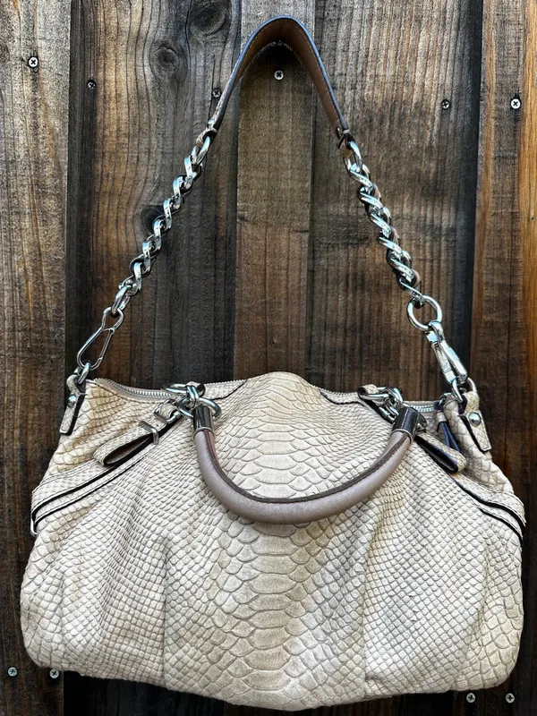 Y2K Coach Madison Kristin Satchel Tan Python Embossed Leather Silver Chain - Image 2