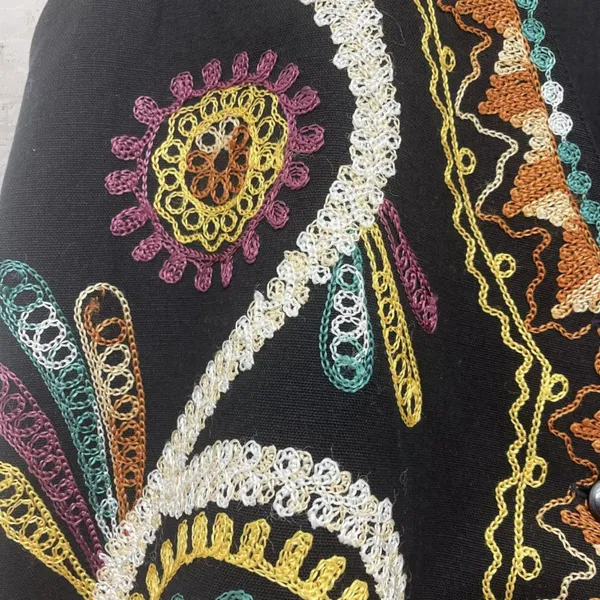 Gallagher Vintage 90s Embroidered Folk Art Cotton Flax Vest M Whimsigoth - Image 8