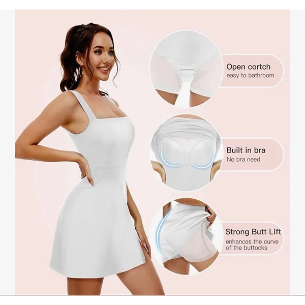 NEW White Slimers Square Neck Built in Shapewear Mini Shaper Tank Dress S - Image 8