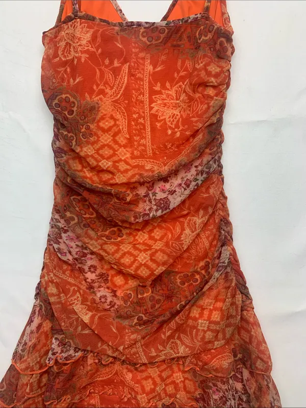 Roberta small 90s y2k Orange Ruffle ruched V-Neck Slip Dress brat party mini - Image 9
