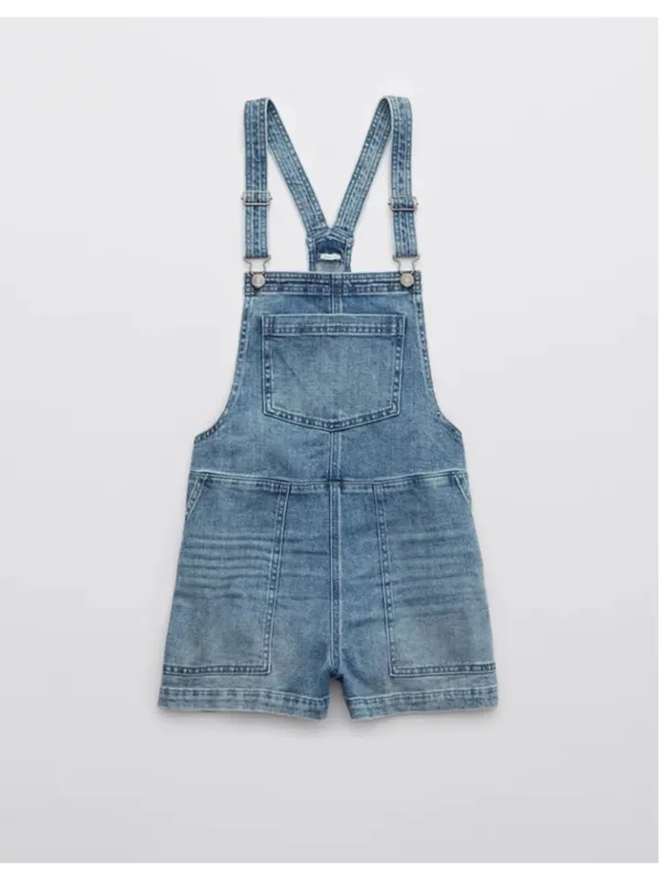 Aerie Werk & Play Denim Shortalls Women’s Size M Blue - Image 6