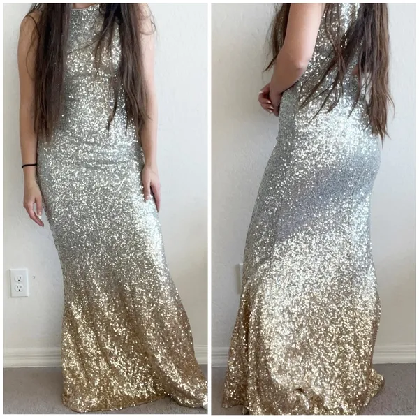 Lulus Infinite Dreams Ombre Sequin Trumpet Maxi Dress Gown Gold/Silver - Image 6