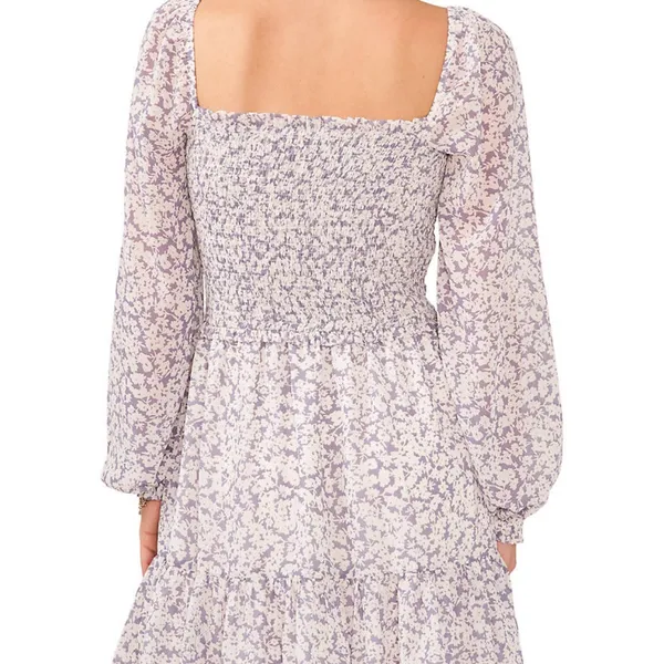 NWT 1.State Purple Floral Long Blouson Sleeve Smocked Ruffle Hem Dress - Image 8