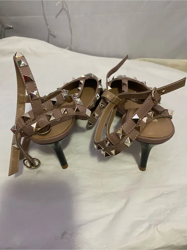 Kaitlyn Black Patent Pointed-Toe Studded Slingback Heels with Nude Straps - Image 3
