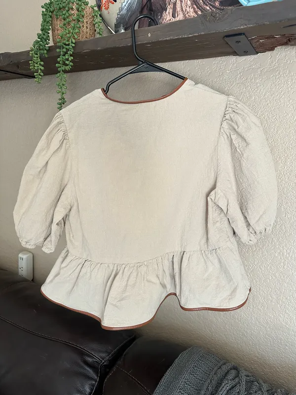 Tan Baby Doll blouse Size M - Image 2