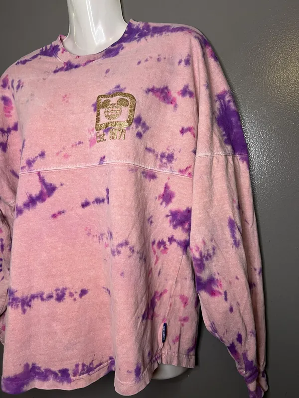 Disney Walt Disney World Spirit Jersey Sweatshirt Womens XS Pink Tie Dye Glitter - Image 5