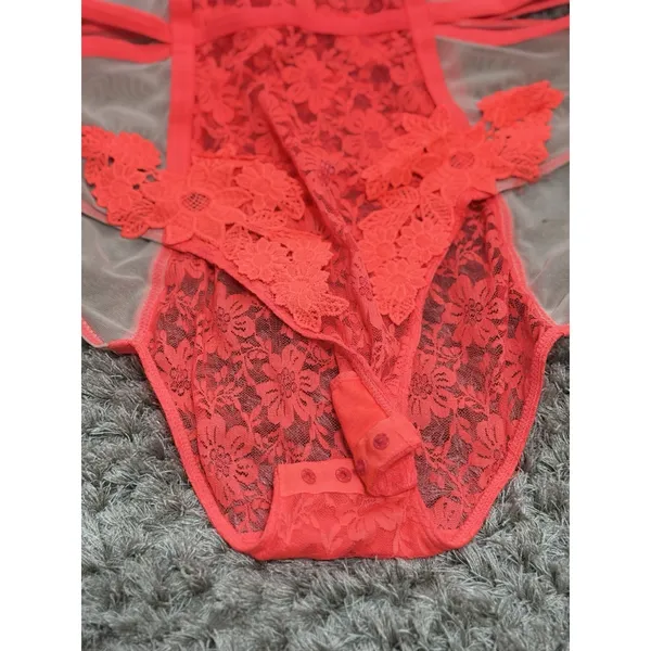 French Affair Lace Mesh Bodysuit Teddy Lingerie Floral Cutout Strappy 1X NWT - Image 7