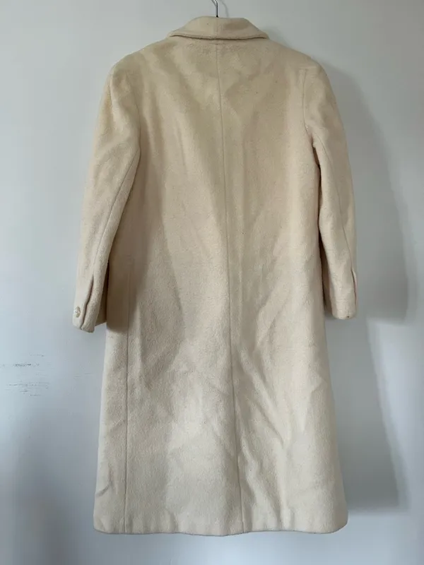 Vintage Cream Long Wool Pea Coat Womens 12 Double Breasted Quiet Luxury Capsule - Image 4