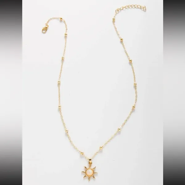 Gold Opal Stone Sun Charm Necklace - Image 3