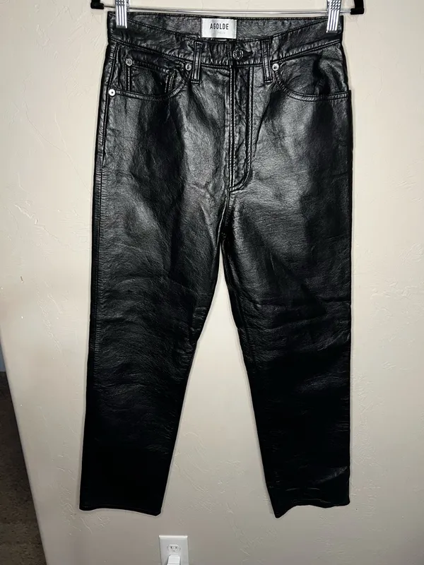 Agolde 90’s Pinch Waist Recylced Leather Blend High Rise Lined Black Detox Pants - Image 5