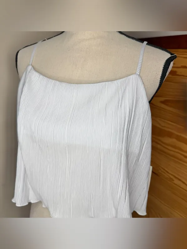 Open Edit Plissé Camisole Top Pajamas White Large L NWT Tie Back Spaghetti Strap - Image 4