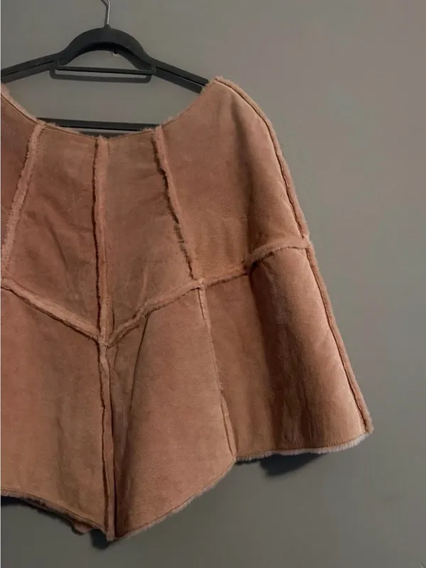 VTG Wilsons Leather Maxima Pink Suede Patchwork Poncho Cape Faux Fur Lined S/M - Image 2